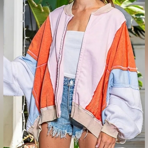 Bucklist Oversized Colorblock Bomber Jacket Raw Edge Med/Large NWT$86 - Picture 6 of 15